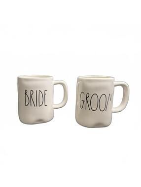 Rae Dunn Bride and Groom Ceramic Coffee Mugs Set